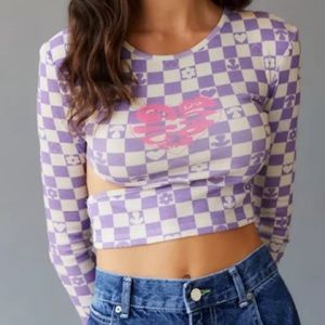 UO Checkerboard Cutout Longsleeve